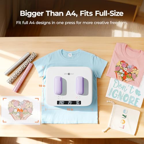 HTVRONT Heat Press Machine for T Shirts - Portable 12X10 Heat Press with Pressure Display, Heats Up Fast & Evenly H10 Heat Press Machines for HTV, Sublimation, Heat Transfer Projects HTVRONT