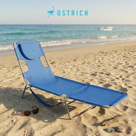 Ostrich the Original Chaise 72 x 22 Inch Lounge Portable Reclining Lounger, Outdoor Patio, Beach, Lawn, Camping, or Pool Tanning Chair, Ocean Blue Ostrich