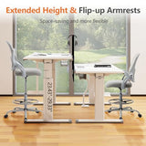 DUMOS Drafting Chair for Standing Desk, Counter Height Adjustable, Flip-up Arms, Ergonomic Mid Back Mesh Rolling Work Swivel Office Computer Chairs with Wheels, Grey DUMOS