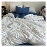 YUSIWOAL Japanese Stripes Duvet Cover Set with Bed Linens Single/Queen/King Size Comforter Bedding Set Compatible with Double Bed Cover Quilt,Summer Duvet Cover sets(D,Queen Size 4pcs) YUSIWOAL