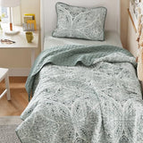 Comfort Spaces Boho Quilt Set Twin Reversible Vermicelli Quilting Twin Size Bed, All Season, Lightweight, Coverlet Winter Layer Bedding, Shams, Gloria, Twin/Twin XL Green 2 Piece Comfort Spaces