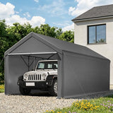 Carport, 10x20ft Heavy Duty Car Port, Portable Garage with Removable Sidewalls & Doors, Carports Canopy Car Shelter with Waterproof Tarp for Car Boat Truck Party (Grey, 10x20 with sidewalls) TANGJEAMER