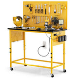 Work Bench, Ferreteriai 47" Heavy Duty Workbench with Power Outlet & USB-C, Exclusive Yellow Side Battery Holder, Adjustable Height, 2100LB Capacity, Locking Wheels for Garage Workshop Ferreteriai