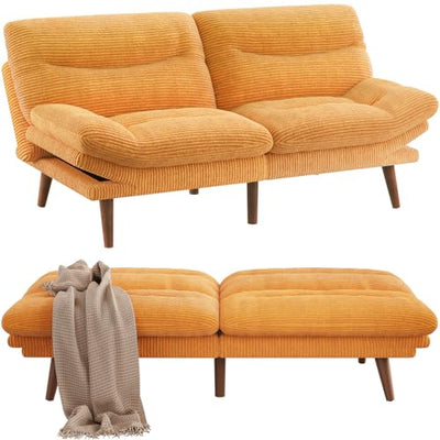 Pipishell Futon Sofa Bed, Modern 66" Futon Couch Convertible to Bed & Lounger, Compact Size, Corduroy Loveseat, Durable Construction - Fits Small Spaces, Apartments,Study Room (Yellow, 66 Inch)