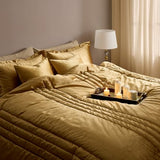 MUSSEL Bedding Comforter Set Queen Size 3 Pieces-Luxury Shiny Gold Striped Lightweight Bedroom Comforter Queen Size,Soft Velvet Bed Set with 2 Shams MUSSEL