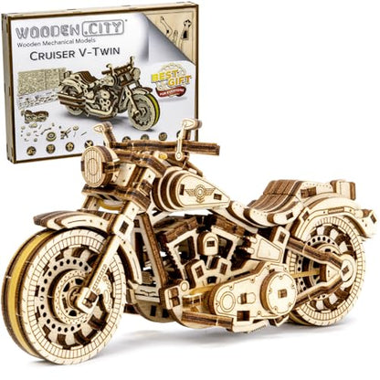 WOODEN.CITY Cruiser 3D Motorcycle Puzzle for Adults - Motorcycle Building Kit Adult - Wooden Model for Adults to Build - Build Your Own Motorcycle Kit - 3D Wooden Puzzle Model Motorcycle Kit  - WoodArtSupply