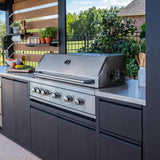 Backyard Discovery Fusion Flame Turn-Key Outdoor Kitchen with 38-inch Stainless Steel 5-burner Grill Island, Sear Zone, Infrared Burner, Outdoor-Rated Refrigerator, Storage, Steel Roof for Deck, Patio Backyard Discovery