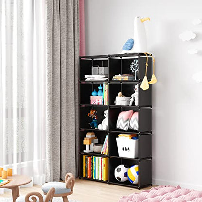 MOYIPIN Black Vertical Bookshelf with 10 Grids – Versatile Storage Rack for Bedroom and Living Room - WoodArtSupply