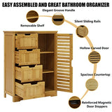 Yardenaler Bamboo Bathroom Storage Cabinet with 4 Drawers & 2 Removable Shelves, Freestanding Storage Organizer Multifunctional for Living Room, Bedroom, Natural Yardenaler