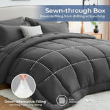Sasttie Queen Comforter Set, 7 Pieces Bed in a Bag Queen, Complete Bedding Set Includes Grey Comforter, Flat Sheet, Fitted Sheet, Pillowcases and Pillow Shams, Dark Grey Sasttie