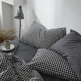 mixinni Black Gingham Comforter Set King, Plaid Comforter Set 3 Pieces 1 Black Grid Comfoter with 2 Pillow Cases for All Seasons, Soft Fluffy Modern Grid Pattern Printed Bedding-King Size mixinni