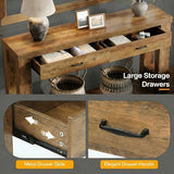 Tribesigns 63" Farmhouse Console Table with Drawers, Sofa Entryway Table for Hallway, Living Room, Countryside Narrow Console Furniture, Brown Tribesigns