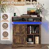 St.Mandyu Record Player Stand with Sliding Doors, 15.7" D x 39.4" W x 40" H Record Storage Cabinet with Charging Station Holds Up to 450 Albums, Vinyl Display Shelf for Living Room, Brown St.Mandyu