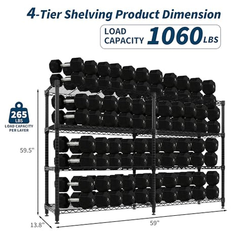 GAOMON 59" W Storage Shelves Metal Shelving Unit, 1060 LBS Heavy Duty Wire Shelving 4-Tier L-Shaped Storage Rack with Adjustable Shelf for Pantry Kitchen Corner Bedroom GAOMON