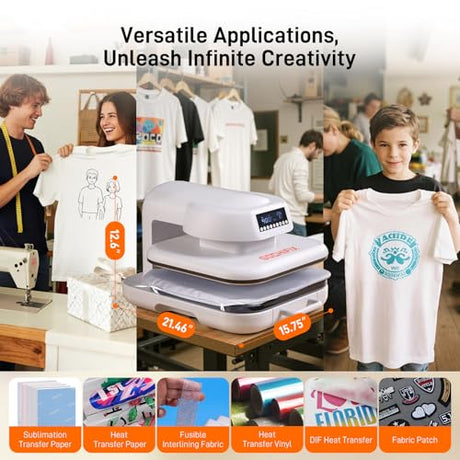 Heat Press Machine for T Shirts, 15"x15" Auto Shirt Press Machine w/ 4 Memory Modes, 15 Mins Auto-Off, Precise Temp/Timer Control, Fast Even Heat for Sublimation, HTV, Heat Transfer Projects GOCHIFIX