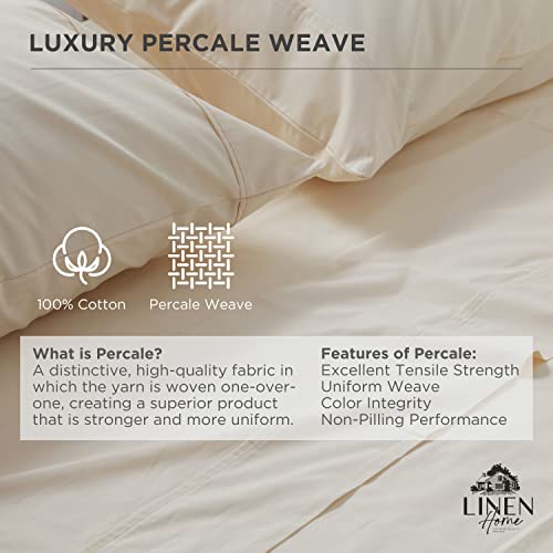 Linen Home 100% Cotton Percale Weave Fitted Sheet, Twin Size, Ivory, 1 Deep Pocket Fitted Sheet, Fits Mattress Upto 16" Crisp and Cool Strong Bed Linen, 39"X75"+15" Linen Home