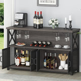 LVB Industrial Dark Gray Oak Wine Bar Cabinet with Storage Rack and Glass Holders LVB