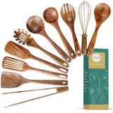 Natural Teak Wood Kitchen Utensils with Spatula and Ladle (10) AIUHI