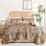 Dintszyayue Quilt Queen Size Brown, 3 Pieces Boho Floral Bedspread Bedding for Queen Size Bed, Soft Lightweight Microfiber Coverlet Set for All Season Quilt with 2 Pillowcases Dintszyayue