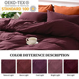 NEXHOME PRO Duvet Cover Set Queen Size Linen Look Textured 100% Washed Cotton Duvet Cover Burgundy Dark Red 3 Pieces Bedding Set with Zipper Closure,Breathable, Soft Organic Natural(No Comforter) NEXHOME PRO