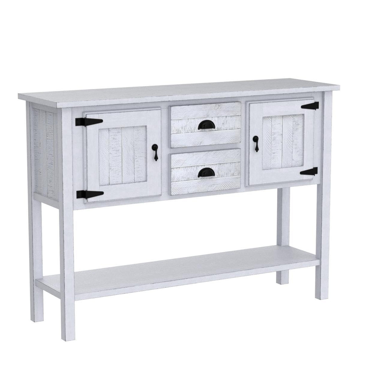 YWUFUART 48'' Solid Wood Console Table with 2 Drawers and Cabinets and Bottom Shelf Retro Sofa Table for Hallway Living Room Dining Room (Antique White) YWUFUART