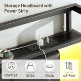 RALGEND Queen Bed Frame with Headboard, LED Upholstered Bed Frame with Charging Station, Metal Platform Bed with Under Bed Storage, No Box Spring Needed, Noise Free, Easy Assembly, Black RALGEND