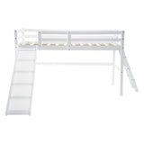 VINGLI Loft Bed with Slide, Twin, Space Saving Kids Low Loft Bed with Guardrail and Ladder, Pine Wood and Sturdy Bed Frame for Boys and Girls, White VINGLI