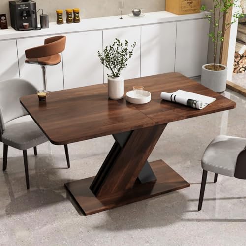 KEIKI 55.12”-70.87”L Extendable Dining Room Console Table for 4-8 People, Wood Modern Rectangle Expandable Kitchen Living Meeting Room Gatherings Furniture, Marble Walnut KEIKI
