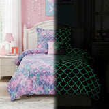 Wink Deer Twin Comforter Set for Girls-3 Pieces Mermaid Glow in the Dark Twin Bedding Sets for Kids,1 Comforter,1 Sham and 1 Decor Pillow Wink Deer