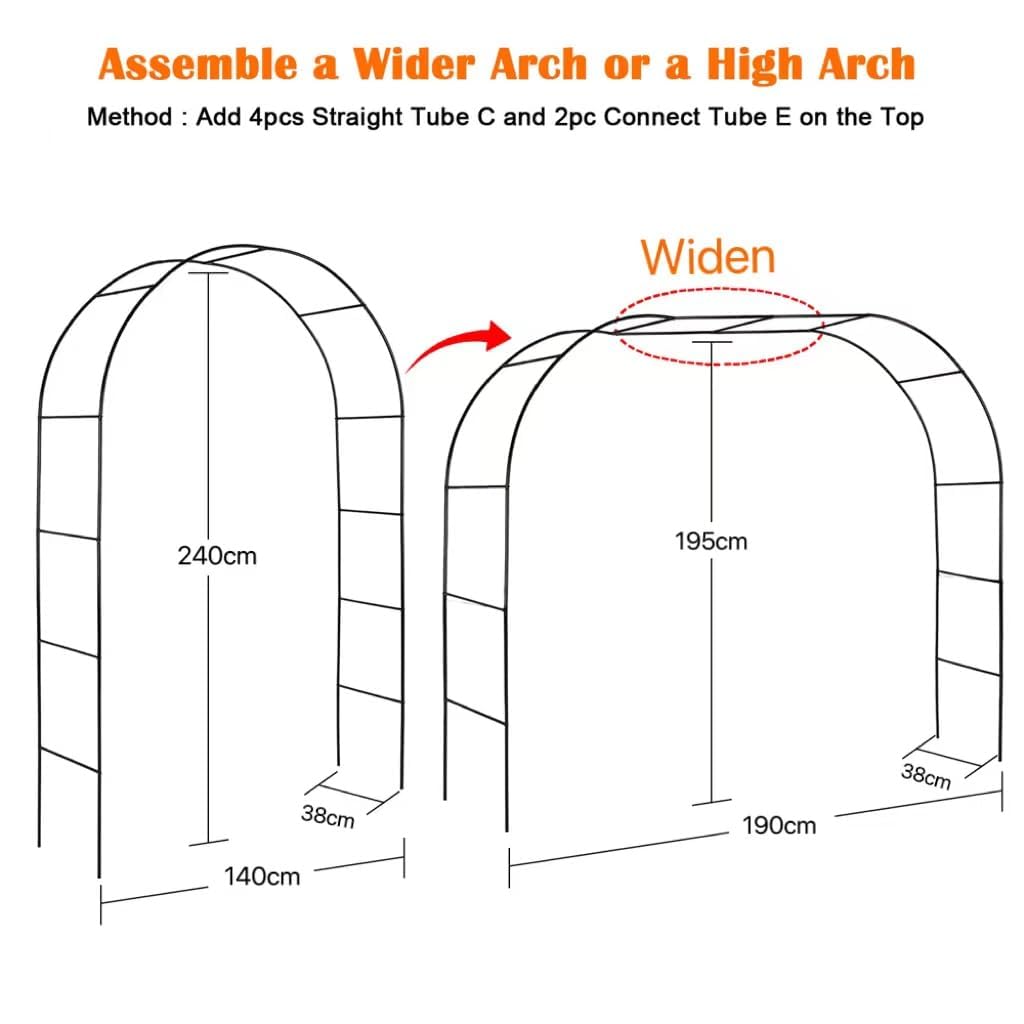 Mr.Ton Garden Arch Arbors, Trellis for Climbing Plants Outdoor 6-8ft, Two Way Assemble Wedding Decoration Metal Arch,Black Mr.Ton