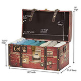 Household Essentials Medium Decorative Trunk, Coffee Shop Faux Decoupage, Antique Exterior, Leather and Metal Accents, Fabric Interior, Hinged Lid, Brown Household Essentials