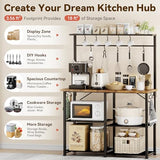 YASONIC Coffee Bar, Bakers Rack with Storage, 34.3 Inches Microwave Stand, 4 Tier Kitchen Shelves Appliance Storage, 14 S Hooks Large Coffee Station for Spices, Pots and Pans, Rustic Brown