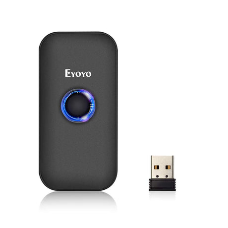Eyoyo Mini 1D Bluetooth Barcode Scanner, 3-in-1 Bluetooth & USB Wired & 2.4G Wireless Barcode Reader Portable Bar Code Scanning Work with Windows, Android, iOS, Tablets or Computers Eyoyo