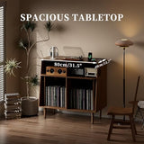 Record Player Stand with Vinyl Storage, Mid Century Modern Vinyl Storage Cabinet with Power Outlet and Sliding Doors, Turntable Stand Table Holds Up to 350 Albums for Living Room (walnut, 31.5"W) tauxkoi