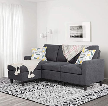 Shintenchi 79 Inch Convertible Sectional Sofa Couch, Modern Linen Fabric L-Shaped , 3-Seat Sofa Sectional with Reversible Chaise for Living Room, Apartment and Small Space (Dark Grey)