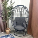 Outsunny Wicker Egg Chair, 360 Rotating Indoor Outdoor Boho Basket Seat with Cushion and Pillows for Backyard, Porch, Patio, Garden, Handwoven All-Weather PE Rattan, Steel Frame, Gray Outsunny