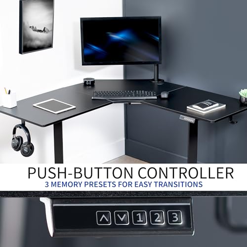 VIVO Electric Corner L-Shaped 47 x 47 in Standing Desk, Memory Height Adjustment, Black Top Black Frame, DESK-E1L94B VIVO
