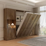 Jiaoun Queen Murphy Bed,Farmhouse Guest Beds,Folding Wall Bed with Hydraulic Bar,64" W Twin Murphy Beds with 2 Cabinet for Small Spaces/Offices/Apartments/Guest Room,Brown Jiaoun