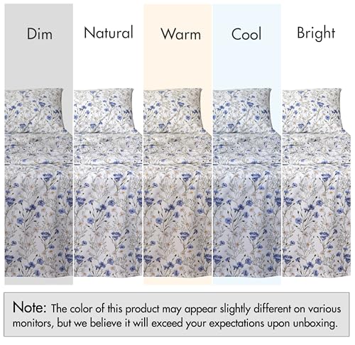 RUVANTI 100% Cotton Sheets – Twin XL Size Percale Bedding, Cooling & Breathable Floral Design, Durable with a Crisp, Soft & Comfortable Feel, 16" Deep Pocket, 3-Piece Set, Sweet Pea RUVANTI
