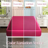 VACVELT Cot Fitted Sheet, 31 x 75 Inch Hot Pink Cot Sheets, Ultra Soft and Breathable Satin Bed Cover Snug Fit for Narrow Twin/RV Bunk/Camper Bunk/Guest Beds/Trifold Mattress VACVELT