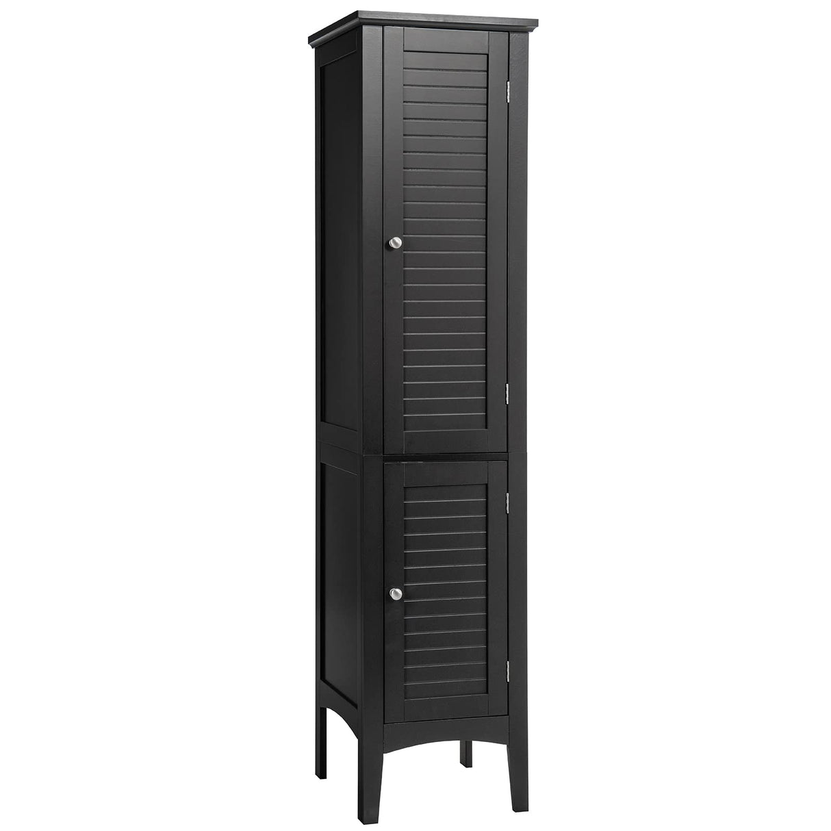 Tangkula Tall Bathroom Storage Cabinet, 5-Tier Wooden Freestanding Tower Cabinet, Narrow Storage Floor Cabinet w/ 2 Doors & Shelves for Bathroom Living Room Kitchen (Black) Tangkula