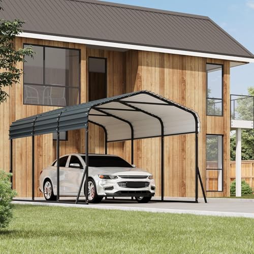 GarveeLife 12x20 FT Metal Carport, Outdoor Car Port Canopy with Reinforced Base and Galvanized Steel Roof, Heavy Duty Garage Car Shelter Shade for SUV, Truck, Boats GarveeLife