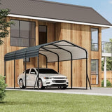 KOKEBREN 10x15 FT Metal Carport, Outdoor Car Port Canopy with Reinforced Base and Galvanized Steel Roof, Heavy Duty Garage Car Shelter Shade for SUV, Truck, Boats KOKEBREN