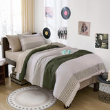 Twin Size Comforter Olive Green Striped Comforters for Boys&Girls,5 Pieces Bed in A Bag Simple Neutral-Style Bedding Sets for Kids Teen Cottolester