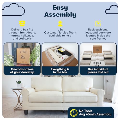 Serta Copenhagen Rolled Arm Sofa, Easy Care Polyester, Soft Pillow Back, Pocket Coil Seat Cushions, Removable Covers, Couch for Small Spaces, Living Rooms or Bedrooms, 61" Loveseat, Charcoal