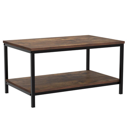 ZenStyle Industrial Coffee Table with Storage Shelf for Living Room, Wood Look Accent Furniture with Vintage Wooden Board Stable Metal Frame Cocktail Table 2-Tier Tea Table, Rustic Brown - WoodArtSupply