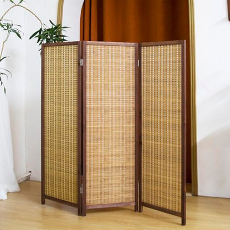 Pawlabay 3 Panel Short Panel Divider Screen,3.95 FT Tall Bamboo Room Divider Folding Privacy Screen,Short Panel Divider Freestanding Room Divider for Room Seperation,Brown PawlaBay