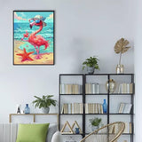 Movstrb Cartoon Animal Diamond Painting, Adult 5D Beach Flamingo with Sunglasses Diamond Painting Kit, DIY Diamond Embroidery Crafts Kit, Home Cafe Living Room Wall Art Decoration 12x12 Inch Movstrb