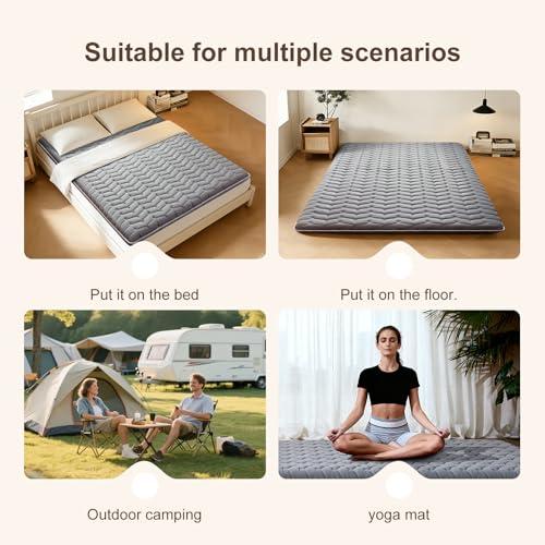 Premium Foam Japanese Futon Floor Mattress Full Size 54"x 80",100% High Density Foam Comfortable Floor Mattress,3.2" Thicken Foldable Sleeping Pad,Dormitory Tatami Mat,for Adult and Kids (Gray) Vibe bear