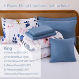 Anibedding Blue Floral Comforter Set King Size, 8 Piece Botanical Flower Bed in a Bag, Reversible Design Comforter, Soft Microfiber Complete Bedding Sets for All Season (Blue,90"x104") Anibedding